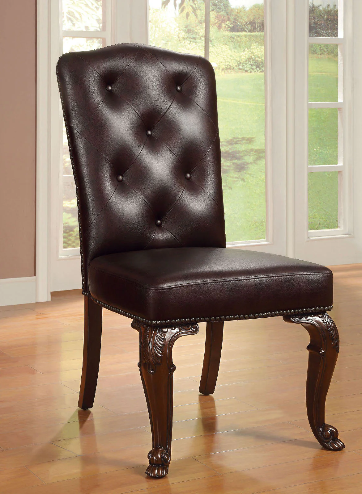 Bellagio Brown Cherry Leatherette Uph. Dining Room Set / 9-piece - Image 2
