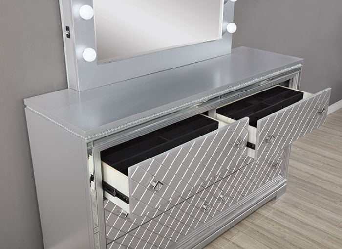 Belleterre Gray/Silver & Mirrored 5pc Queen Panel Bedroom Set - Image 7