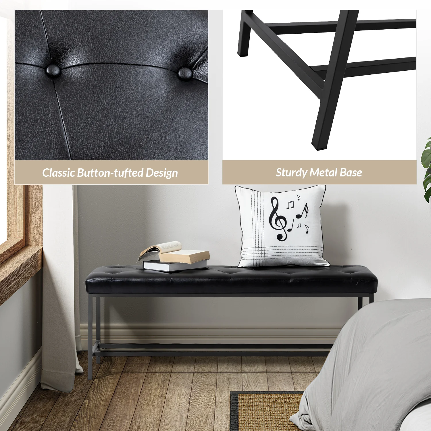 Jakob Upholstered Bench in Black - Image 4