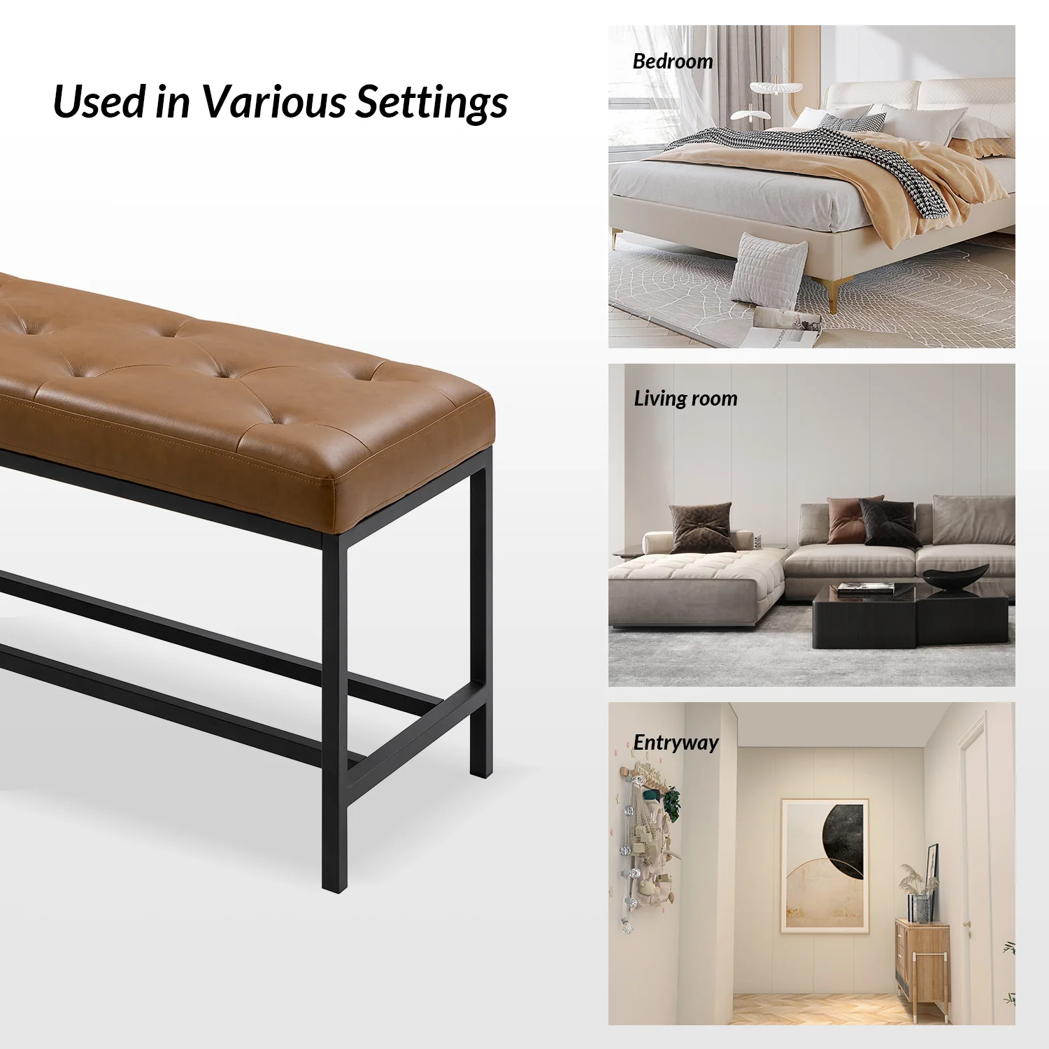 Jakob Upholstered Bench in Camel - Image 5