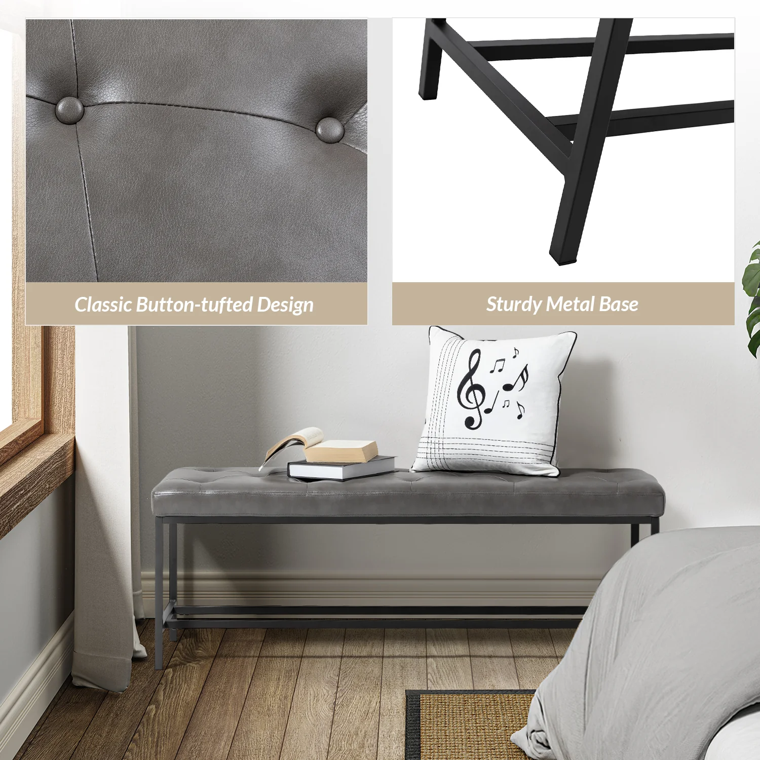 Jakob Upholstered Bench in Grey - Image 4