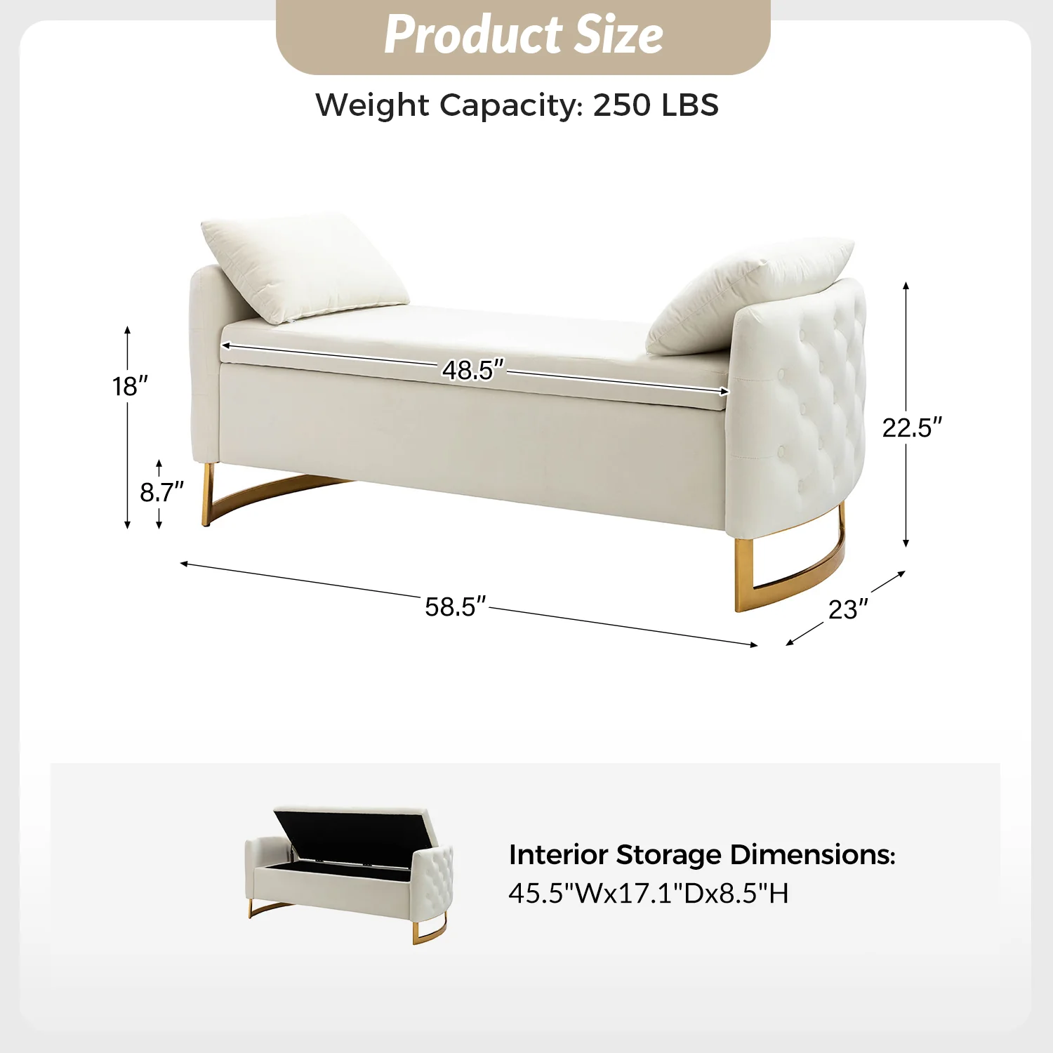 Christoph Upholstered Flip Top Storage Bench in Ivory - Image 6