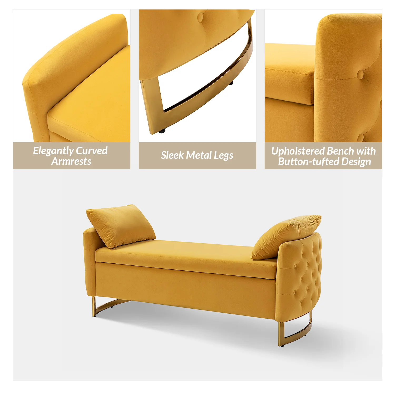 Christoph Upholstered Flip Top Storage Bench in Mustard - Image 5
