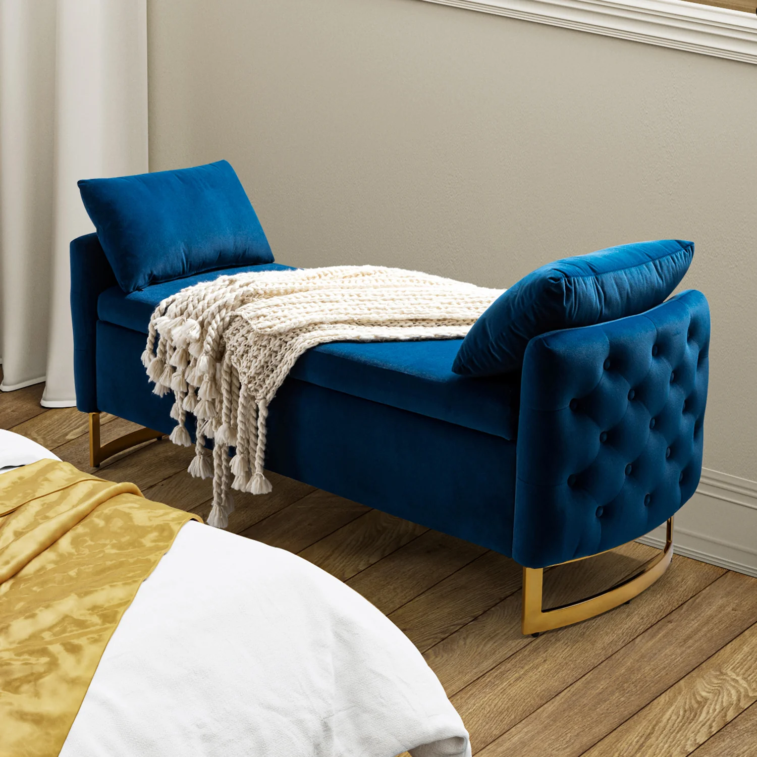 Christoph Upholstered Flip Top Storage Bench in Navy