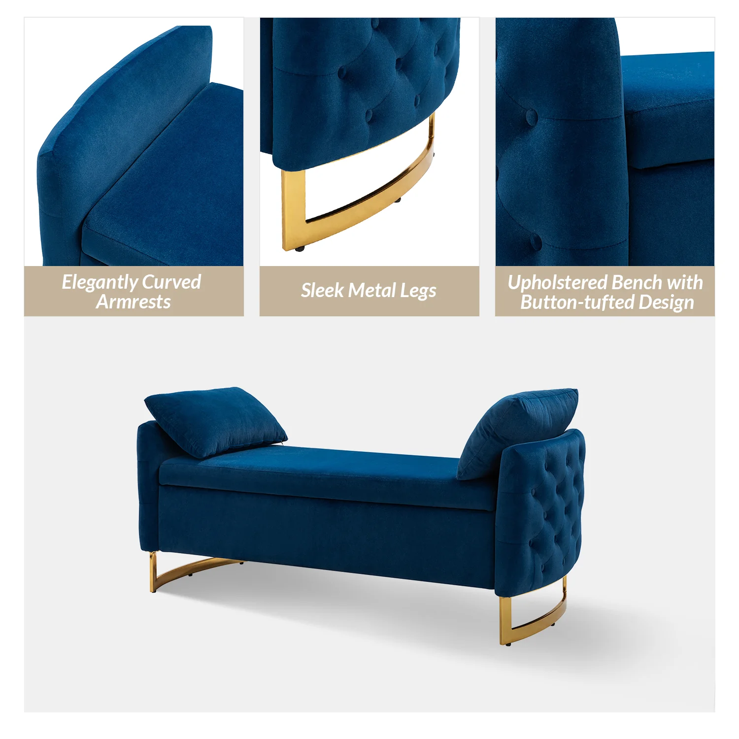 Christoph Upholstered Flip Top Storage Bench in Navy - Image 5