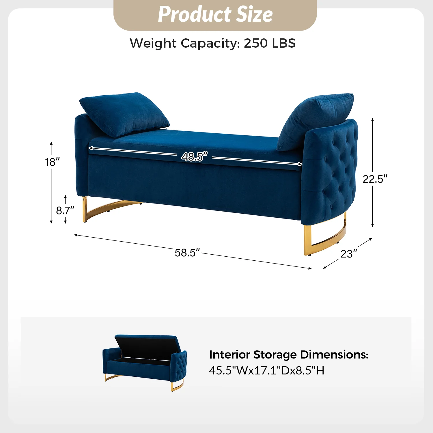 Christoph Upholstered Flip Top Storage Bench in Navy - Image 6