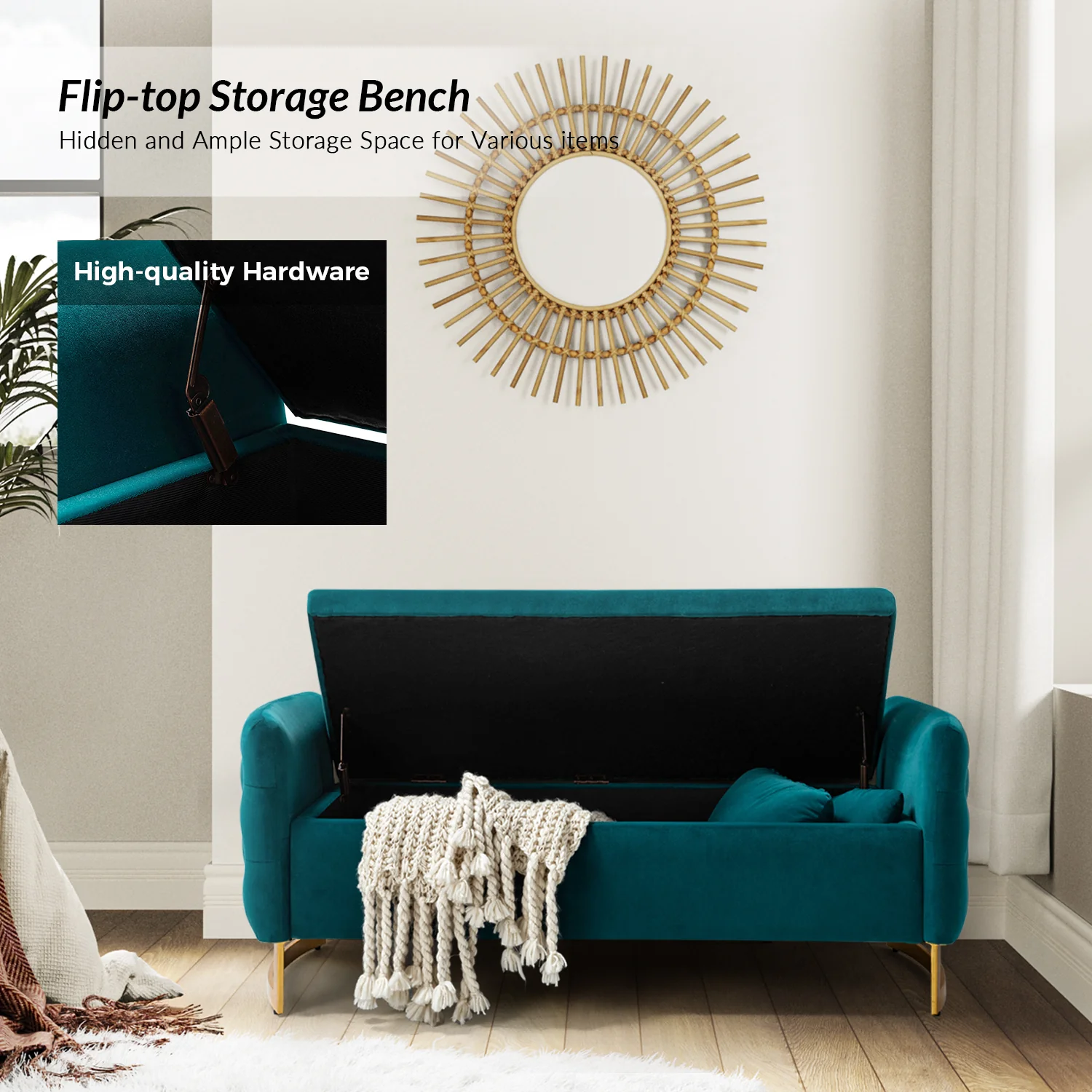 Christoph Upholstered Flip Top Storage Bench in Teal - Image 4