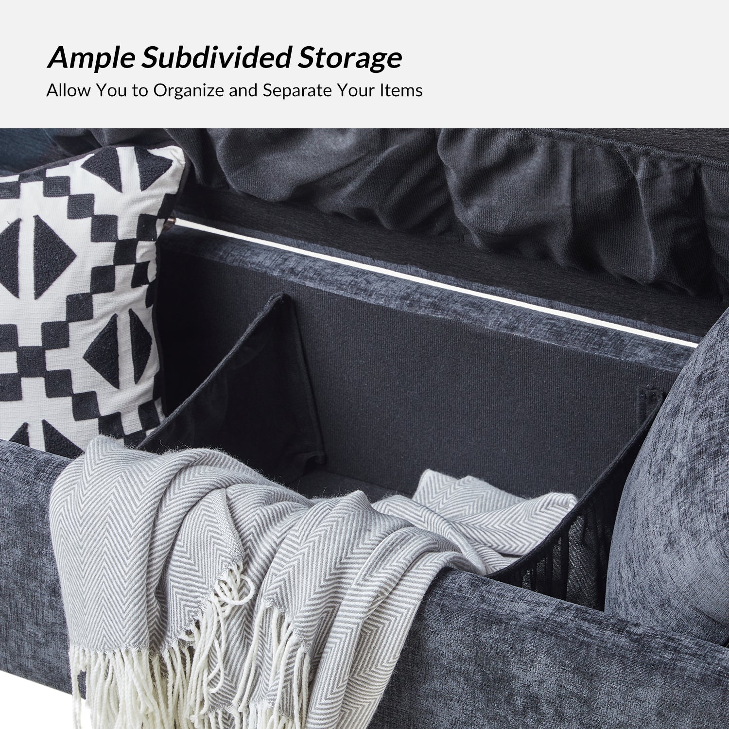 Arrigo Upholstered Flip Top Storage Bench in Black - Image 3