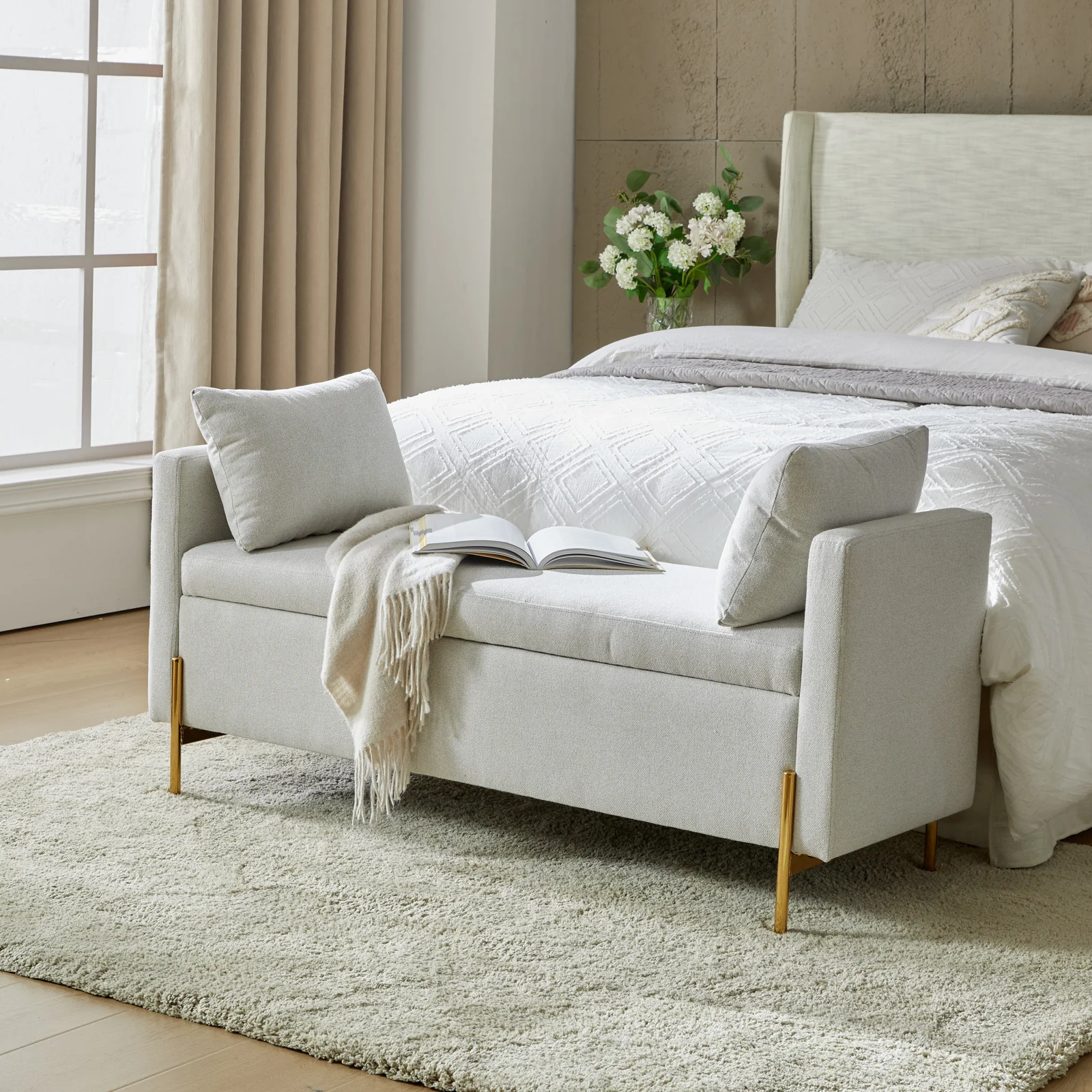 Arrigo Upholstered Flip Top Storage Bench in Grey - Image 2