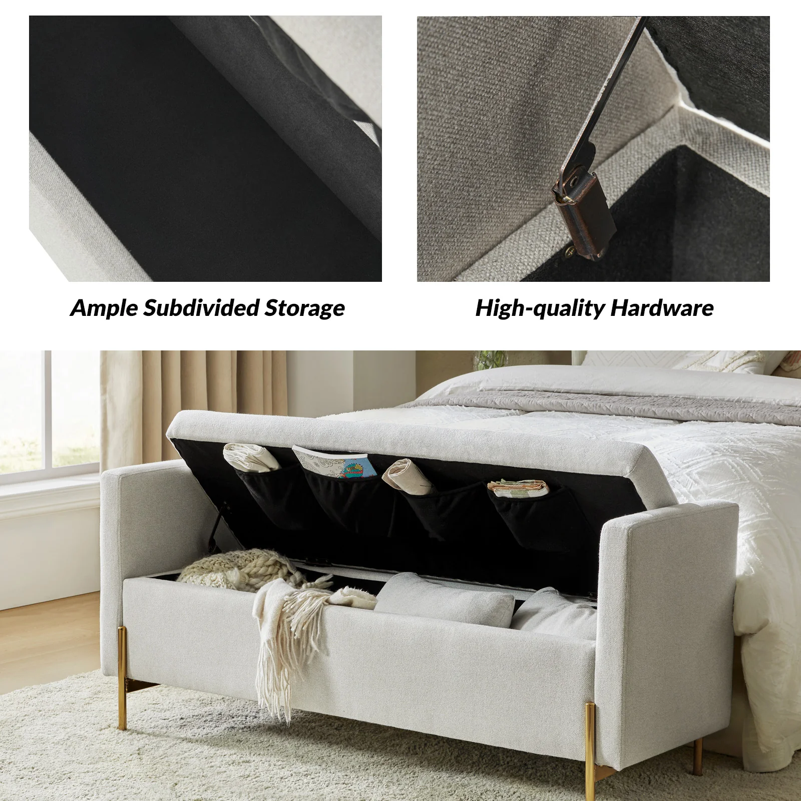 Arrigo Upholstered Flip Top Storage Bench in Grey - Image 3