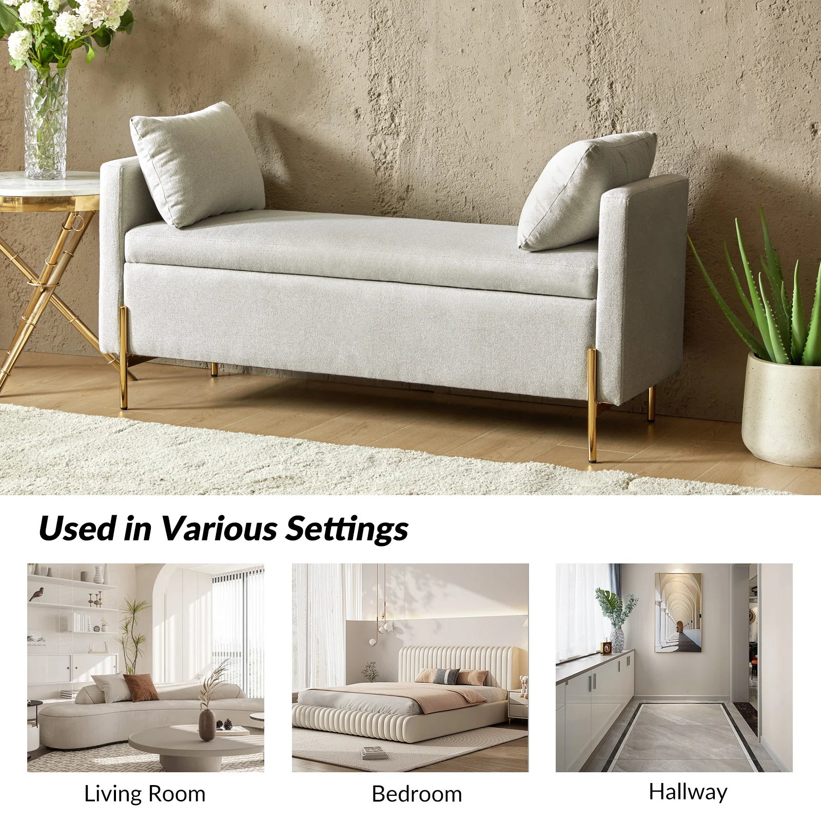 Arrigo Upholstered Flip Top Storage Bench in Grey - Image 5