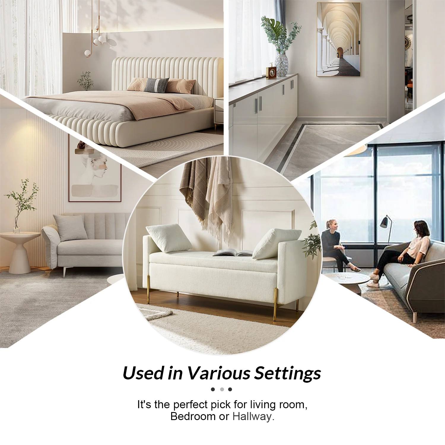 Arrigo Upholstered Flip Top Storage Bench in Ivory - Image 5