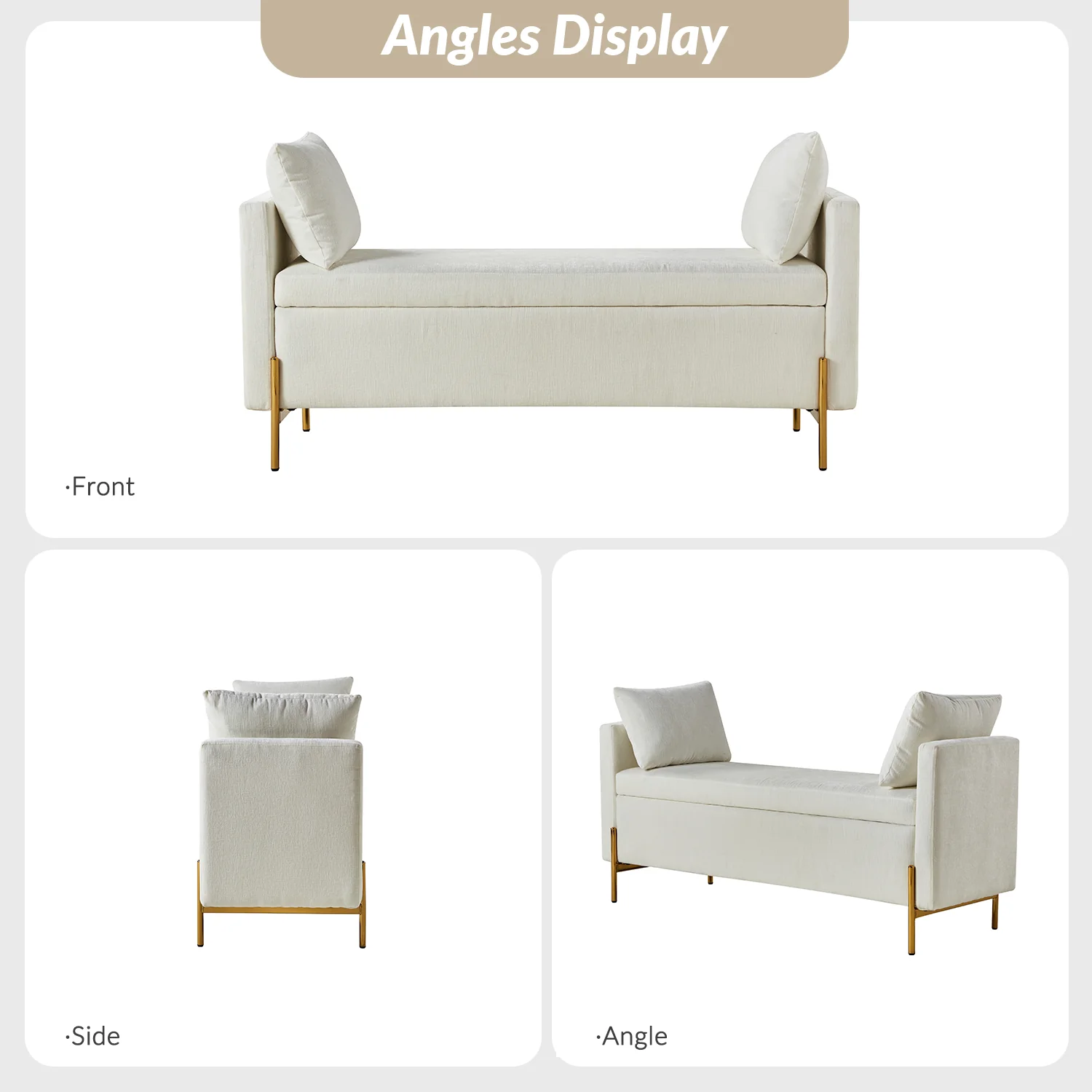 Arrigo Upholstered Flip Top Storage Bench in Ivory - Image 6
