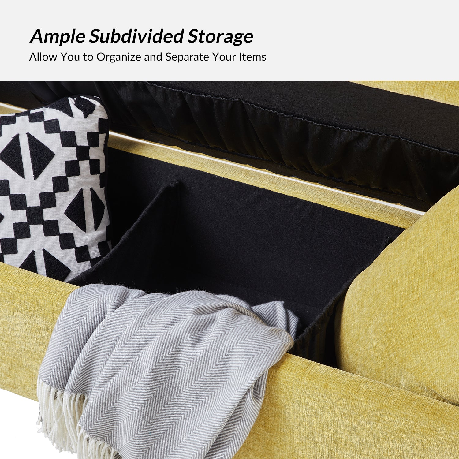 Arrigo Upholstered Flip Top Storage Bench in Mustard - Image 3