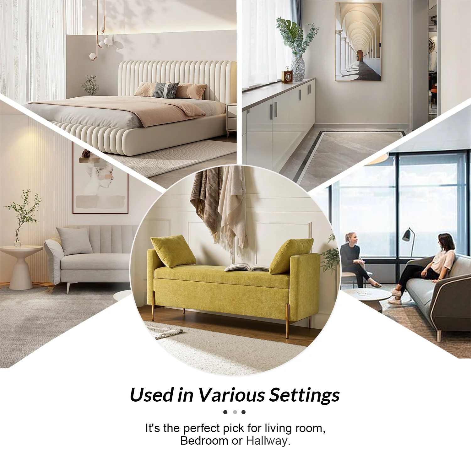Arrigo Upholstered Flip Top Storage Bench in Mustard - Image 5