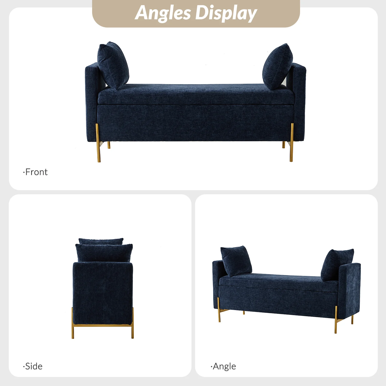 Arrigo Upholstered Flip Top Storage Bench in Navy - Image 6