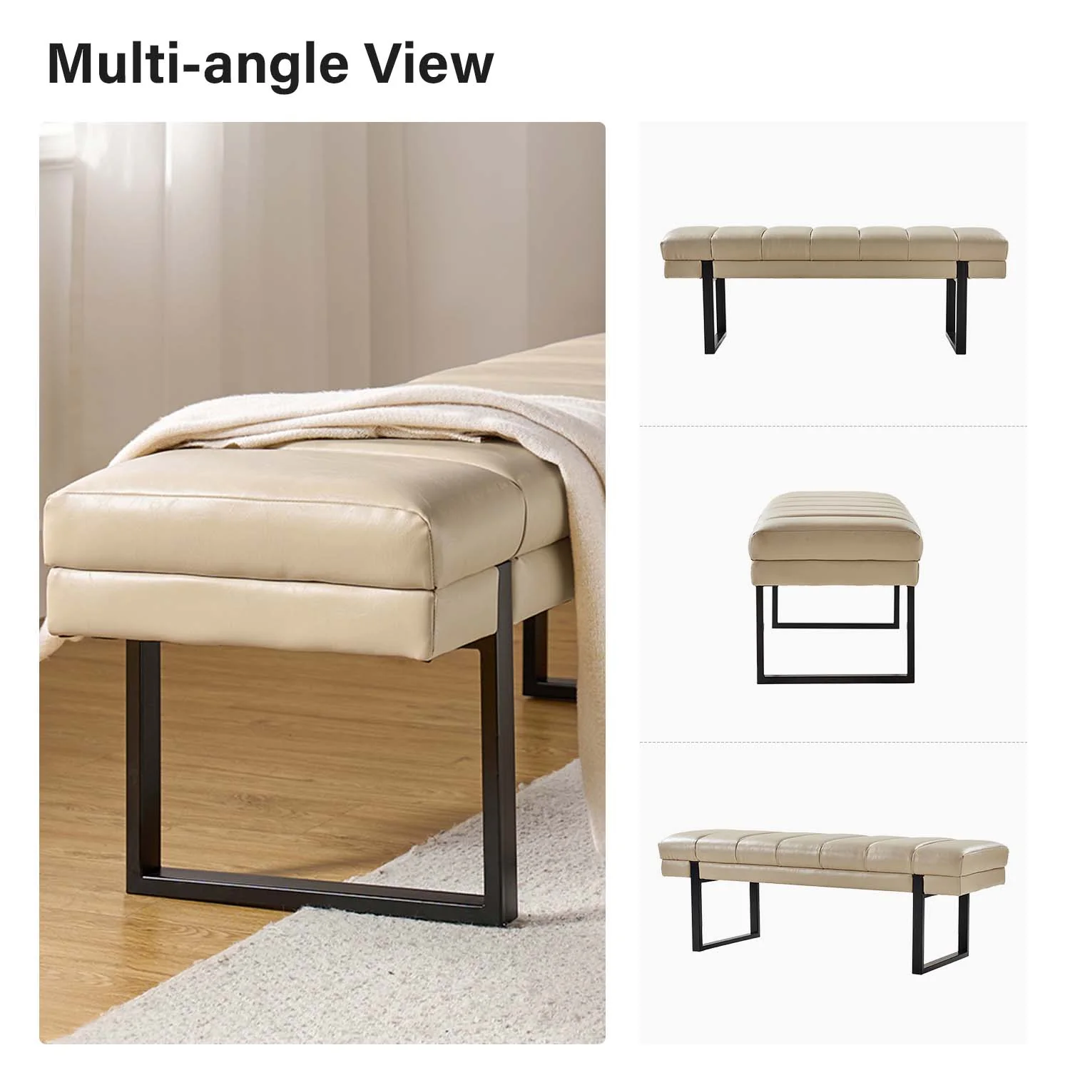 Laurg Upholstered Bench in Beige - Image 5