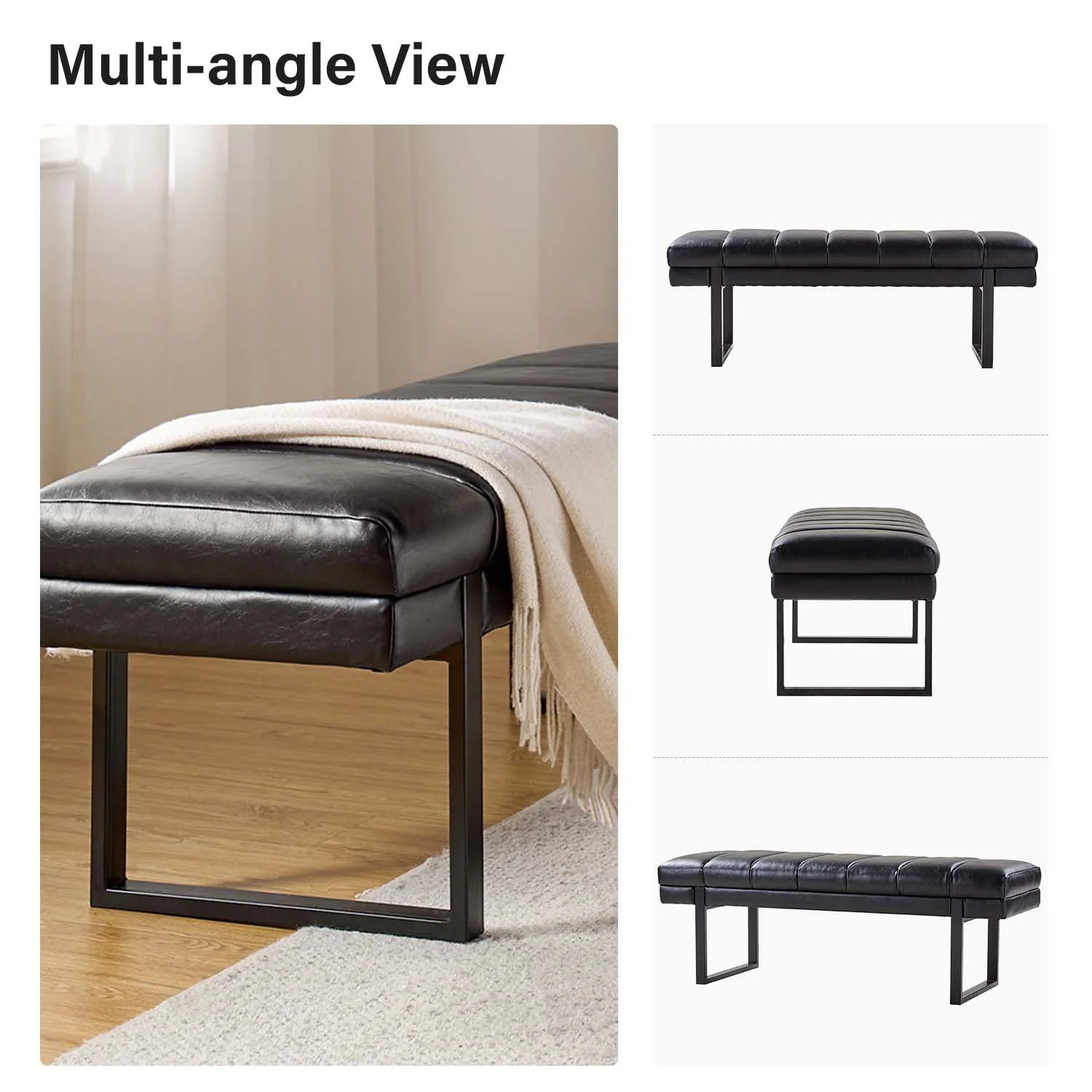 Laurg Upholstered Bench in Black - Image 5