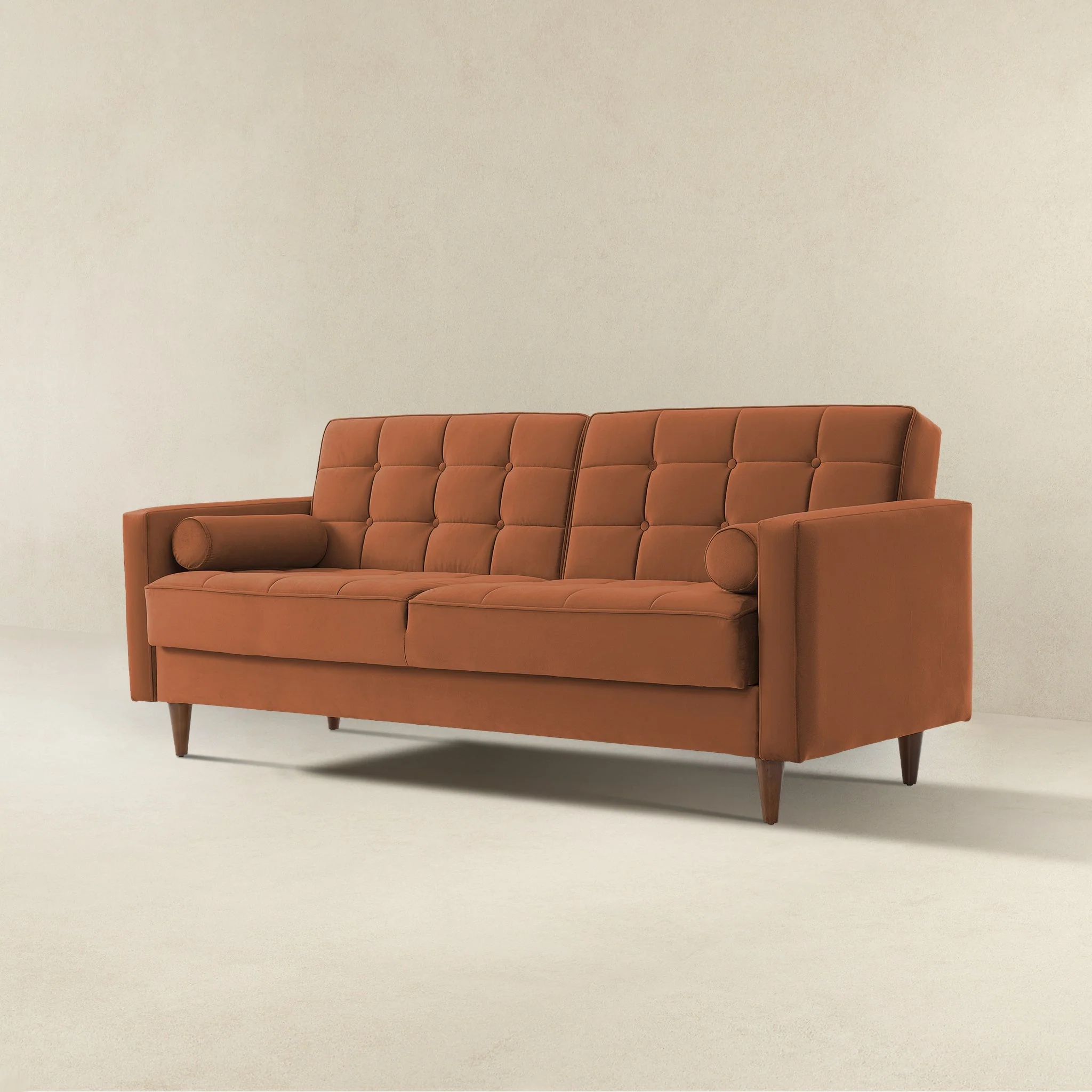 Benara Burnt Orange Velvet Sleeper Sofa - Image 3