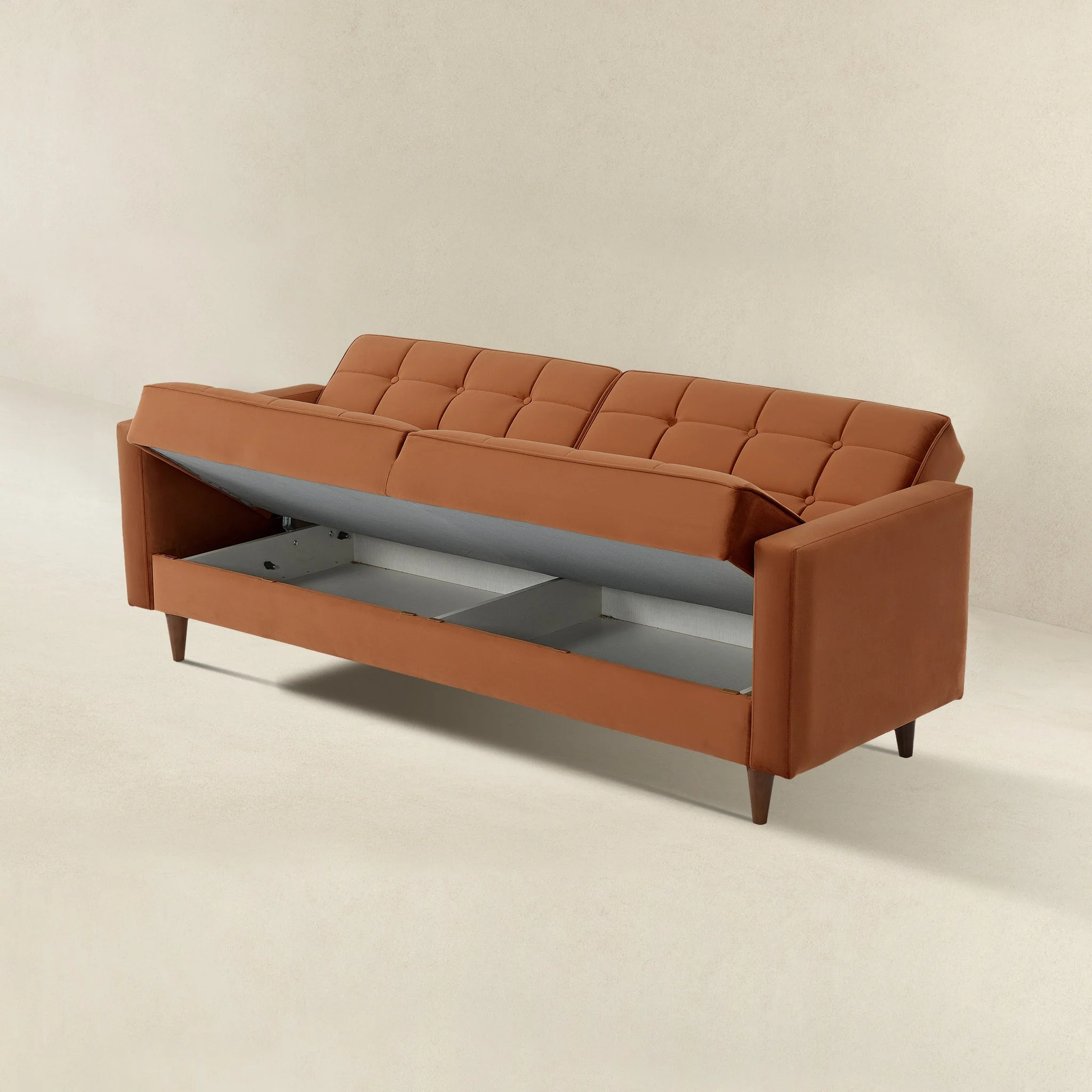 Benara Burnt Orange Velvet Sleeper Sofa - Image 5