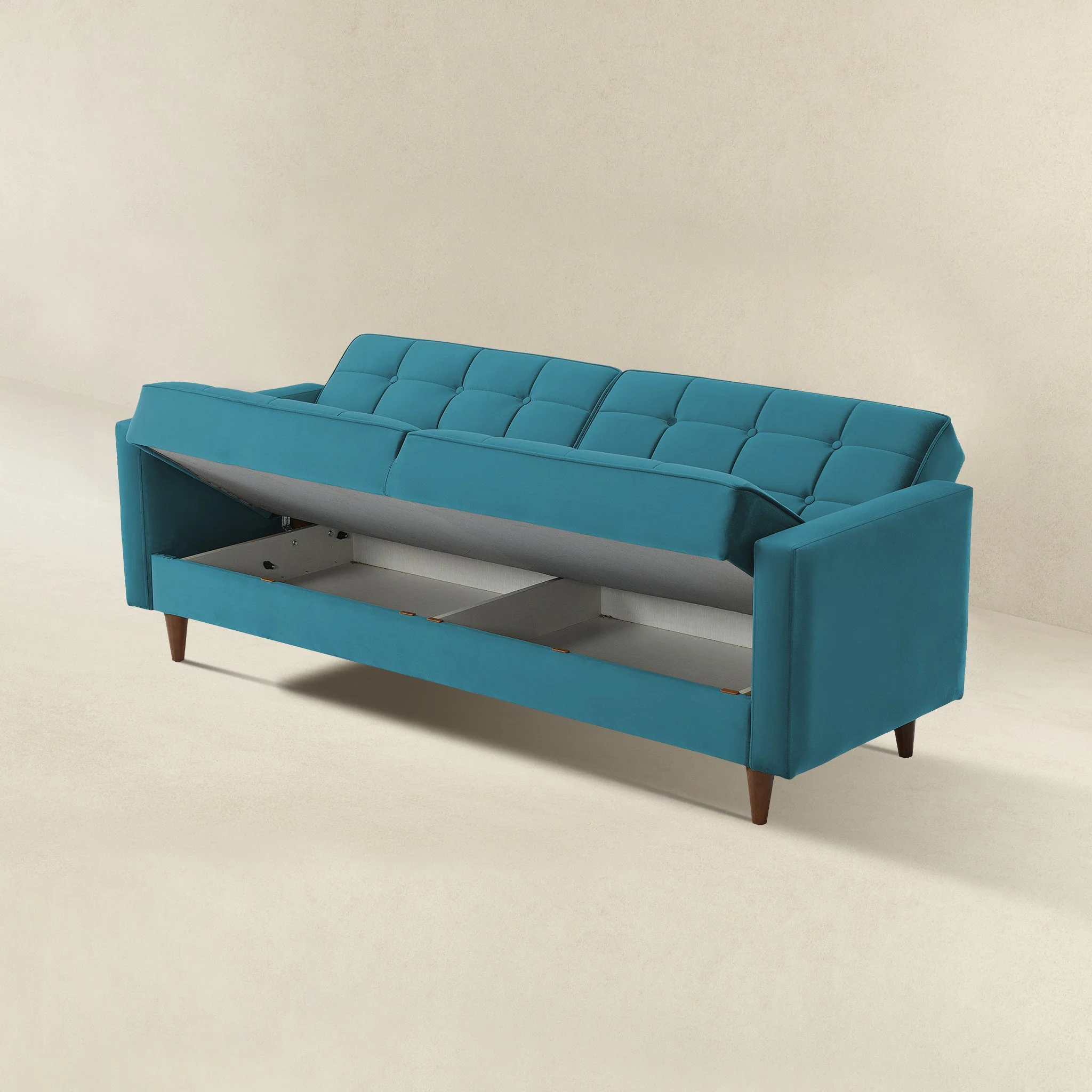 Benara Teal Velvet Sleeper Sofa - Image 4