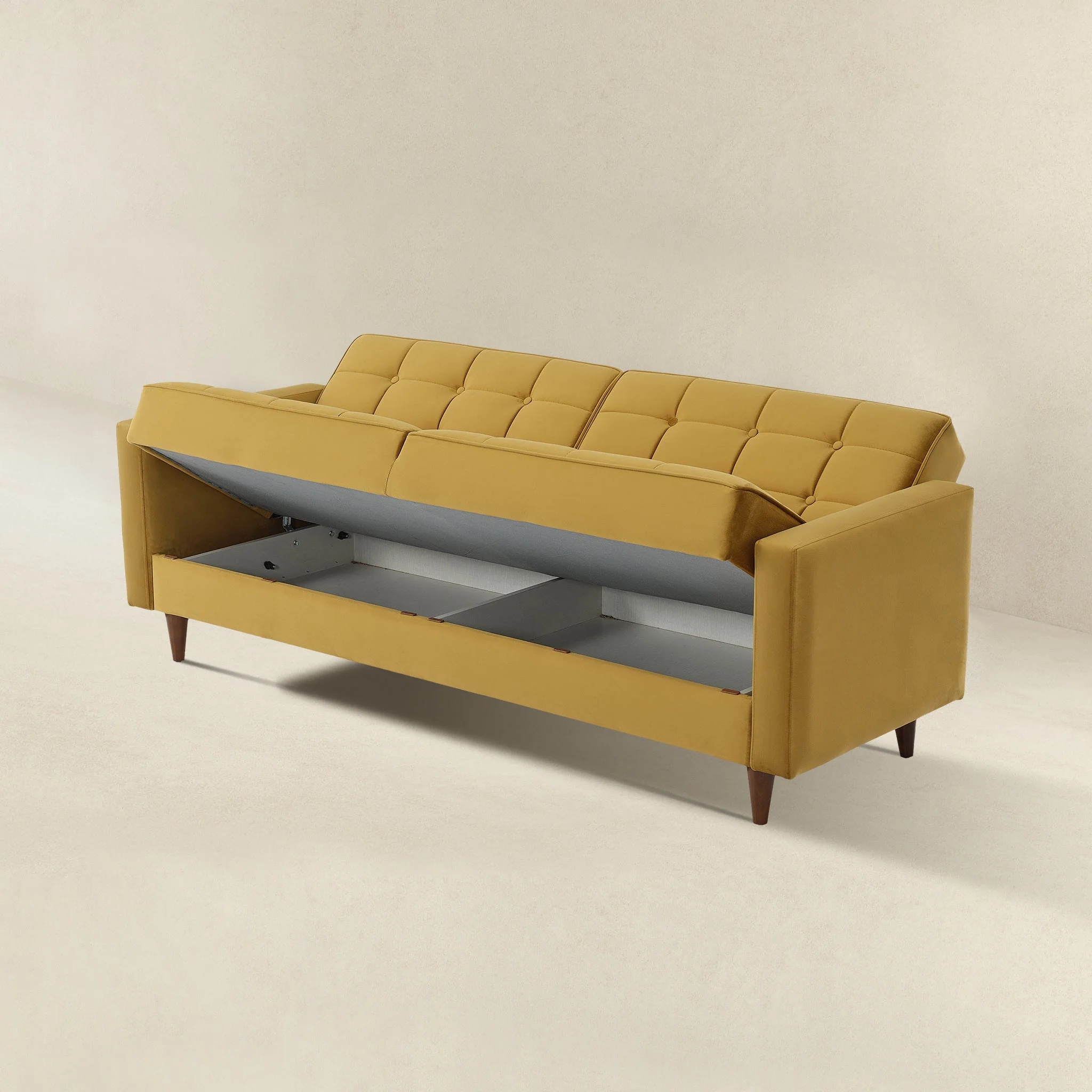 Benara Yellow Velvet Sleeper Sofa - Image 5