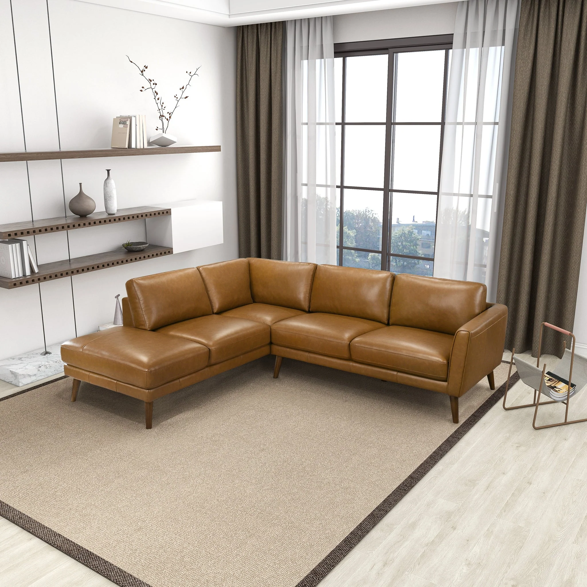 Benson Tan Leather Sectional Sofa Left Facing Chaise - Image 2