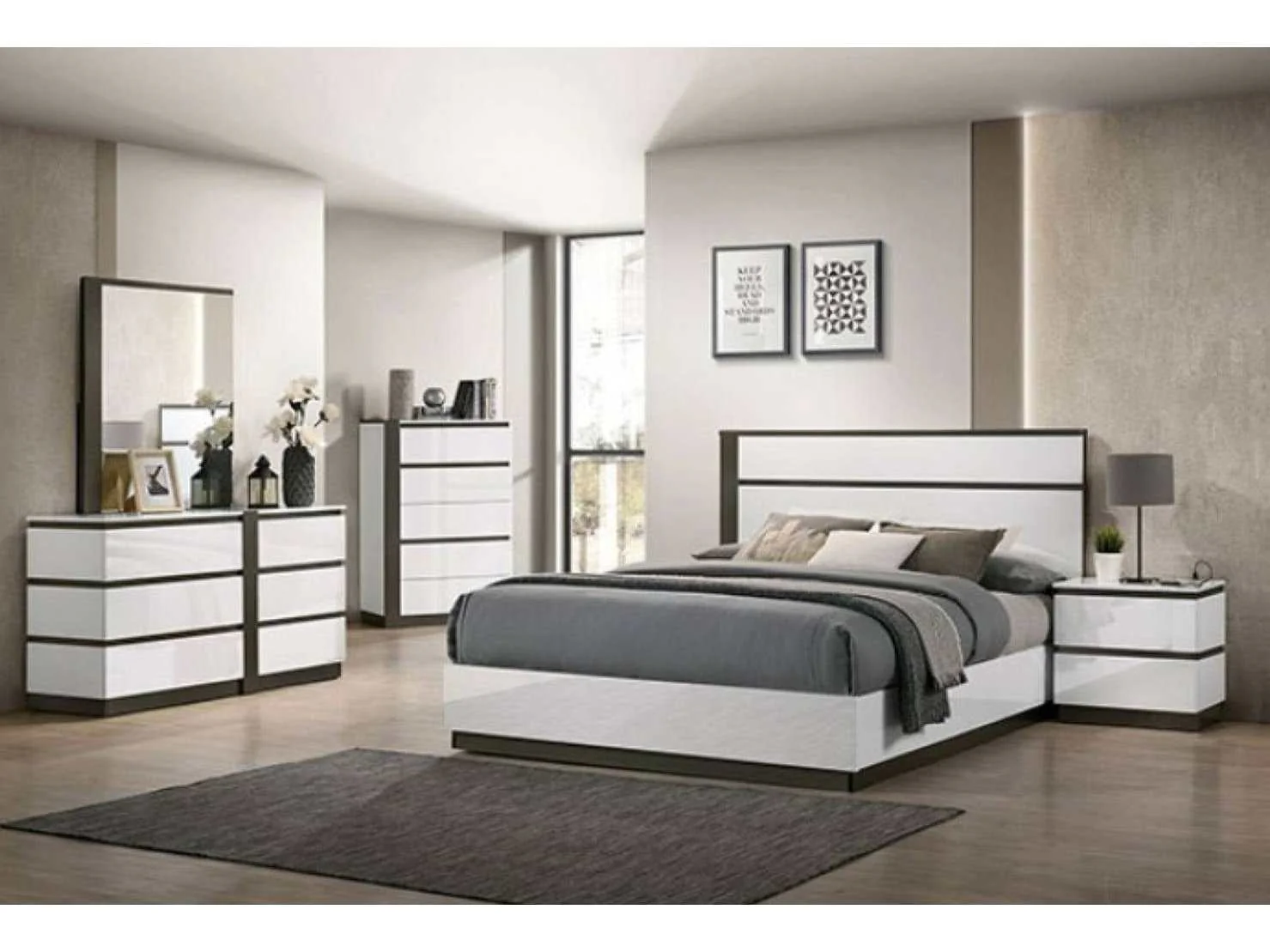 Birsfelden White & Metallic Gray 5pc Queen Bedroom Set w/ Chest