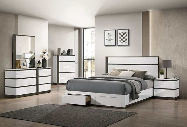 Birsfelden White/Metallic Gray California King Bed w/ Drawers - Image 2
