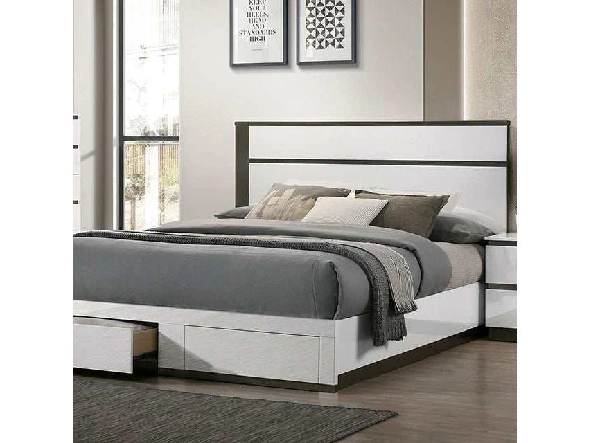 Birsfelden White/Metallic Gray Eastern King Bed w/ Drawers