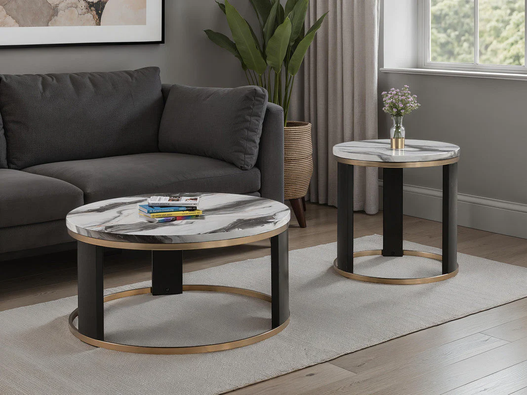 Bogor White/Gold/Black Round Cocktail Table - Image 2
