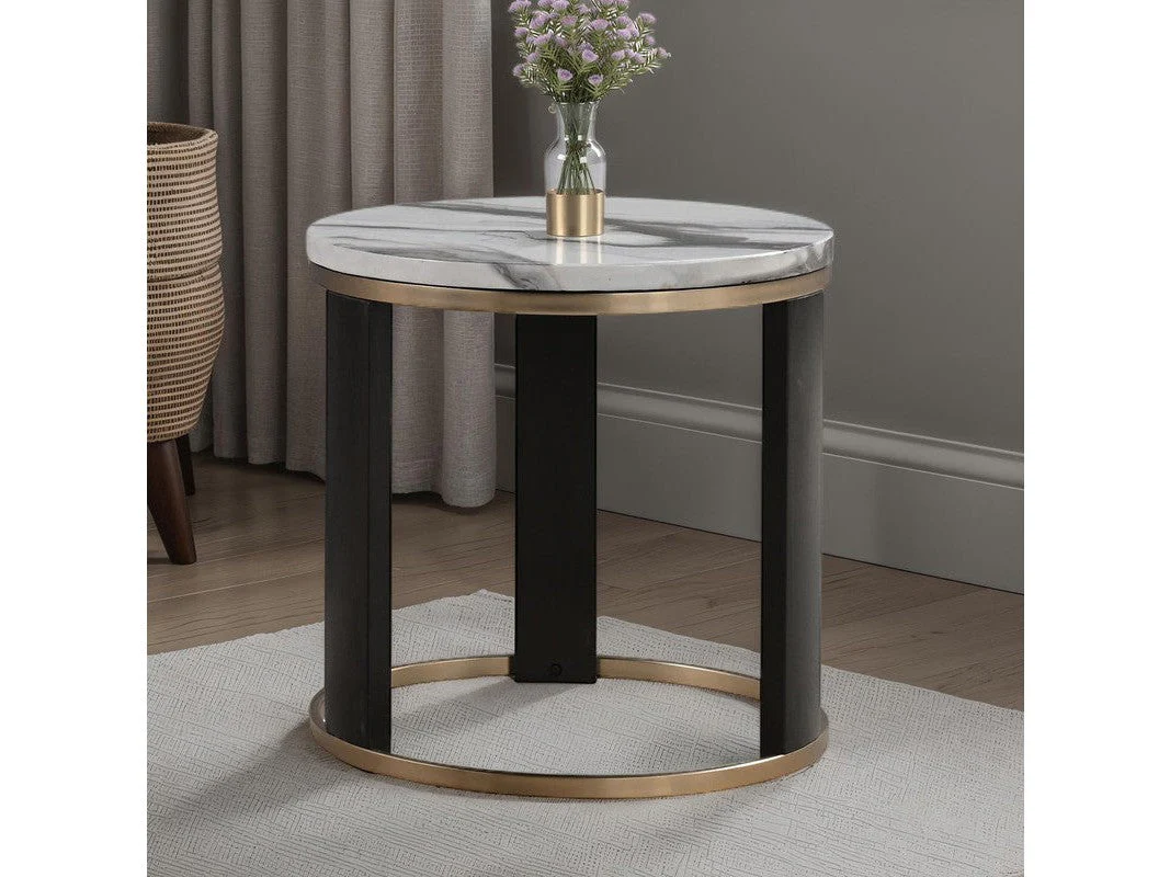 Bogor White/Gold/Black Round End Table