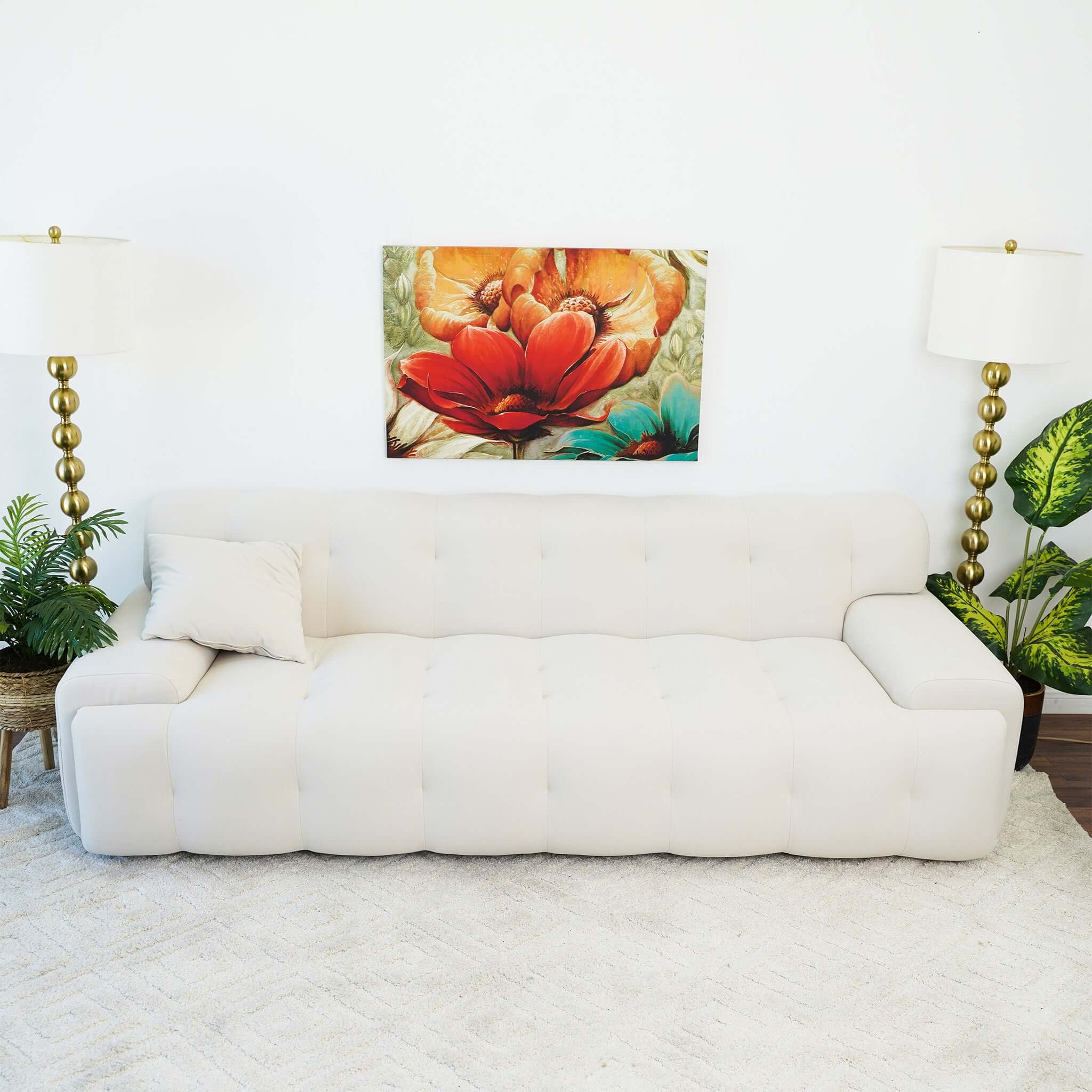 Brampton Mid Century 90 Inch Cream Velvet Sofa - Image 8
