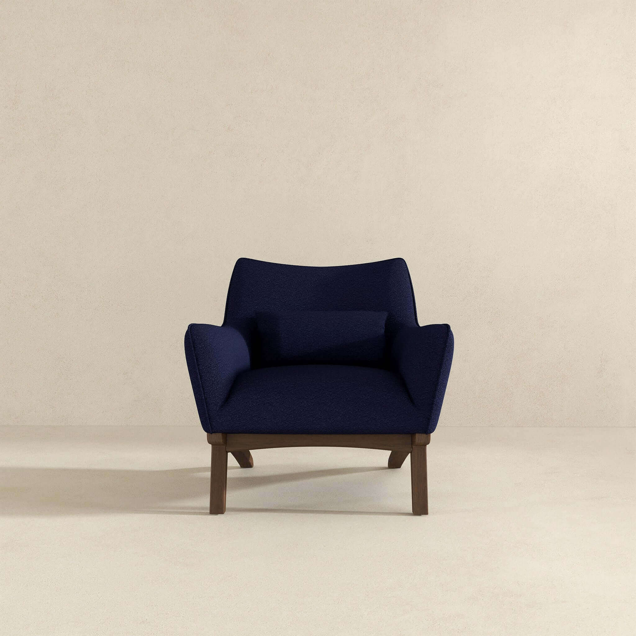 Brayden Mid Century Modern Dark Blue Boucle Armchair - Image 3