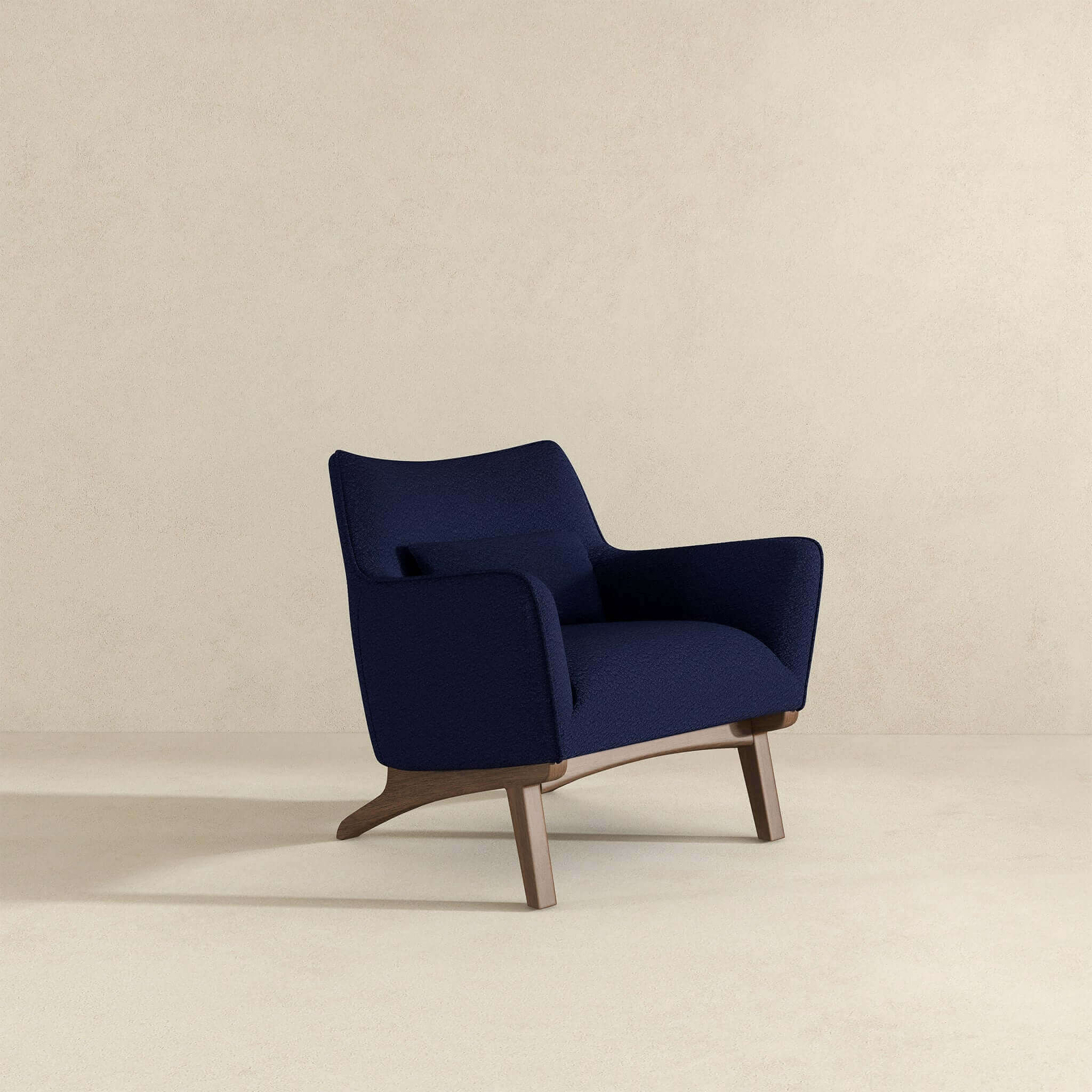 Brayden Mid Century Modern Dark Blue Boucle Armchair - Image 4
