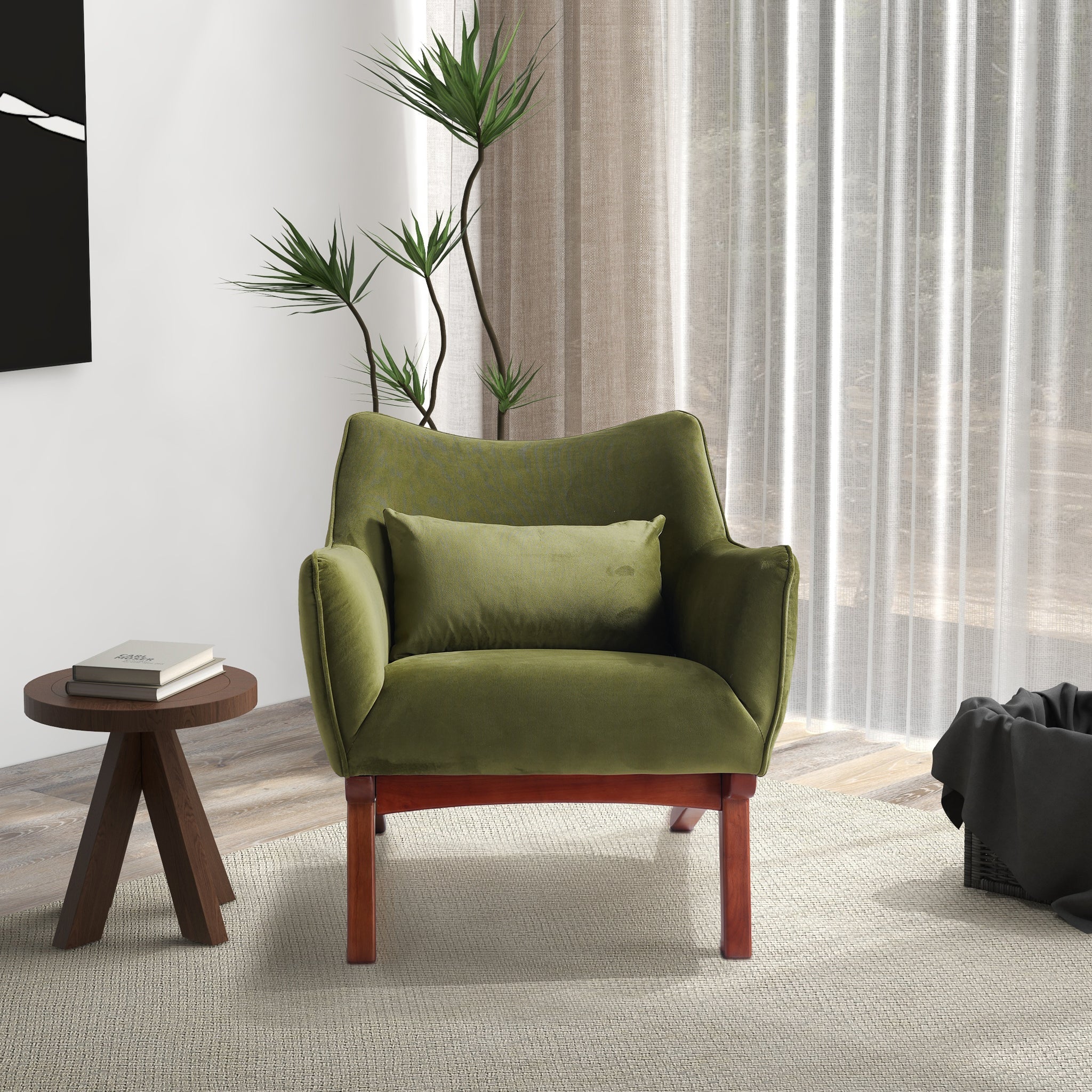 Brayden Olive Green Velvet Lounge Chair - Image 2
