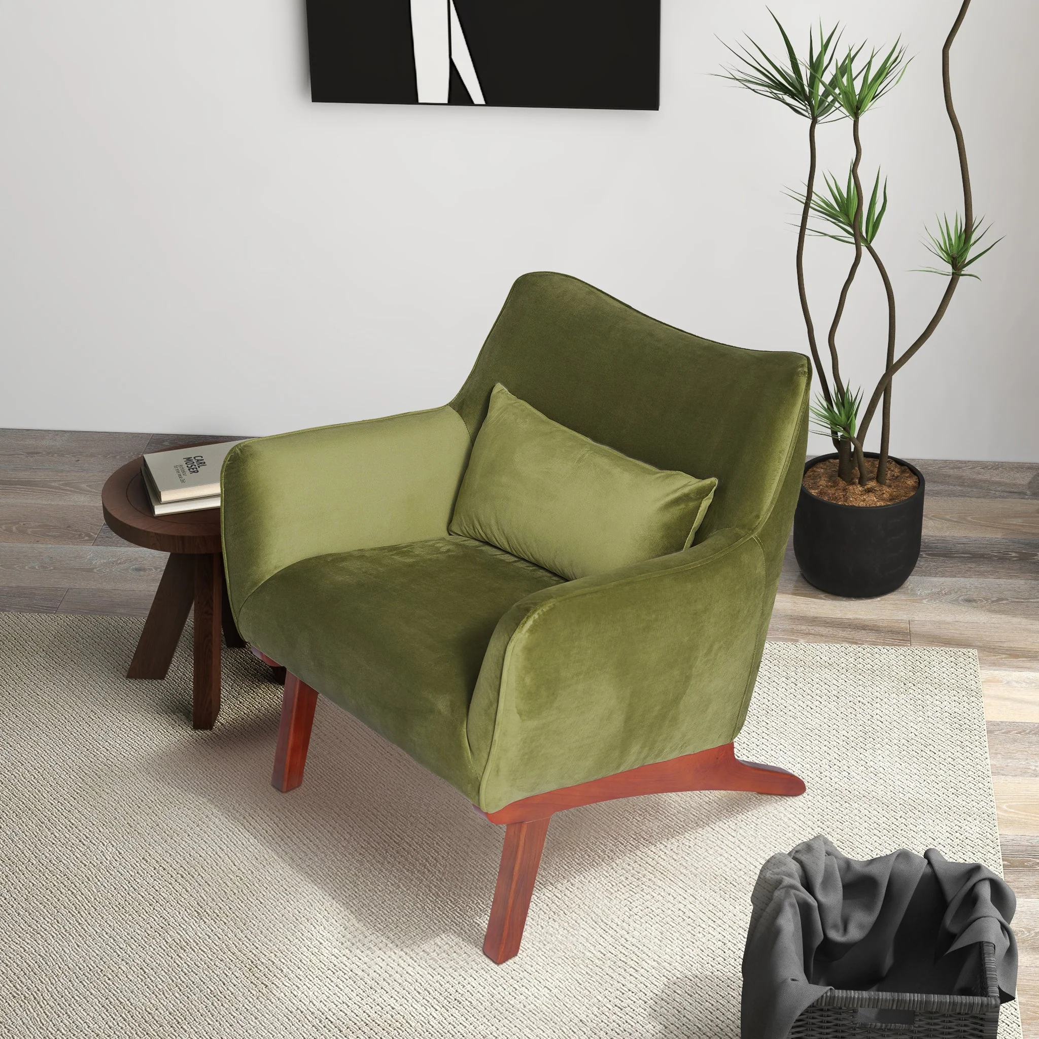 Brayden Olive Green Velvet Lounge Chair - Image 3