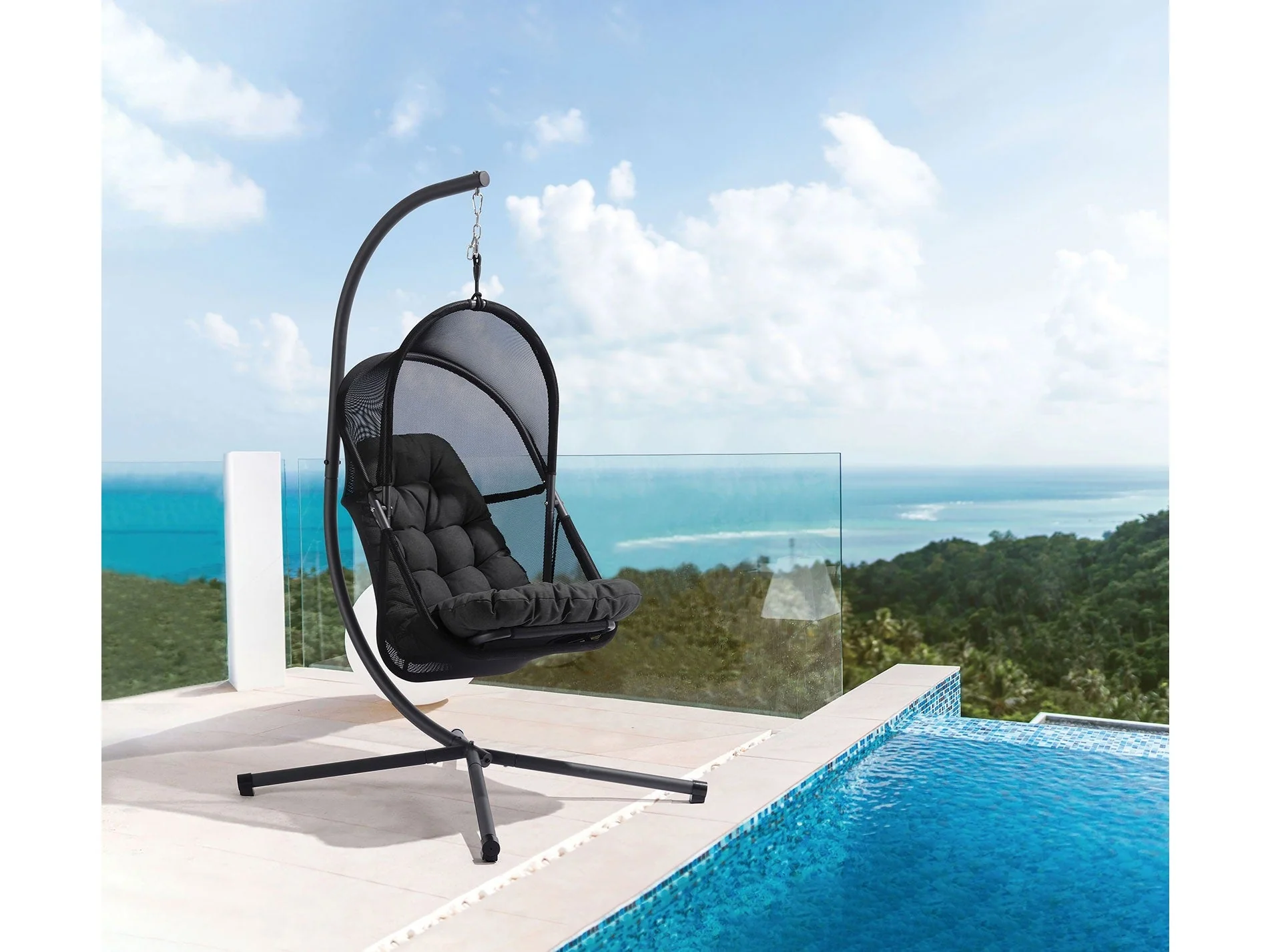 Breeze Black Outdoor Swing Chair w/Stand