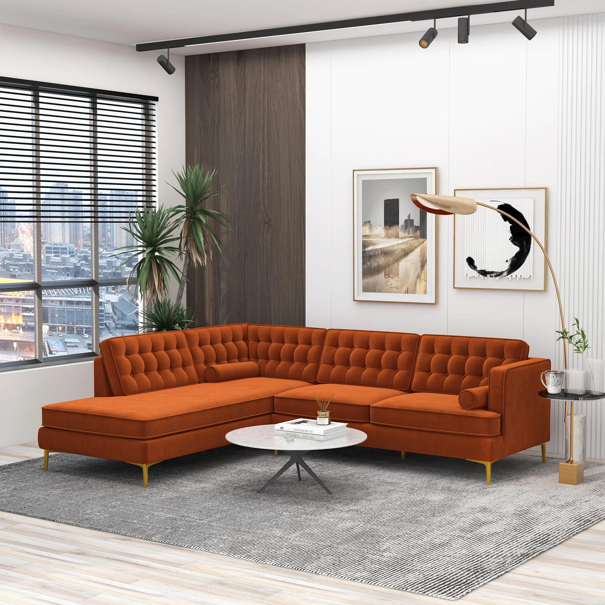 Brooke Burnt Orange Sectional Sofa Left Facing - Image 3