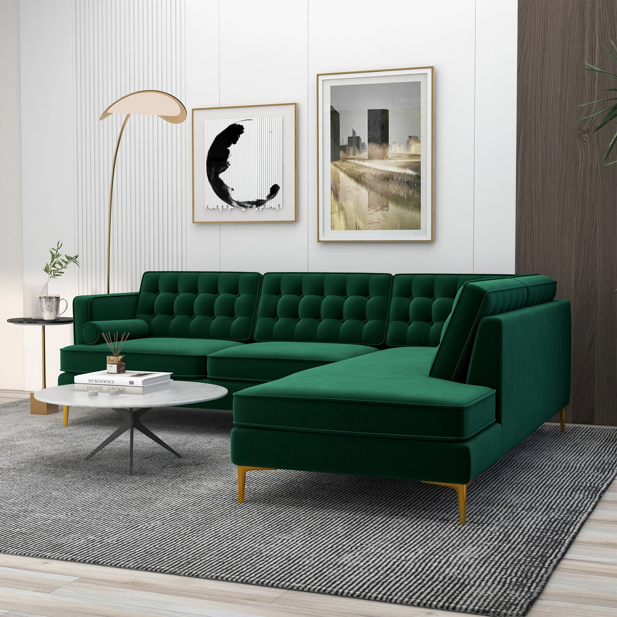 Brooke Green Sectional Sofa Right Facing - Image 3