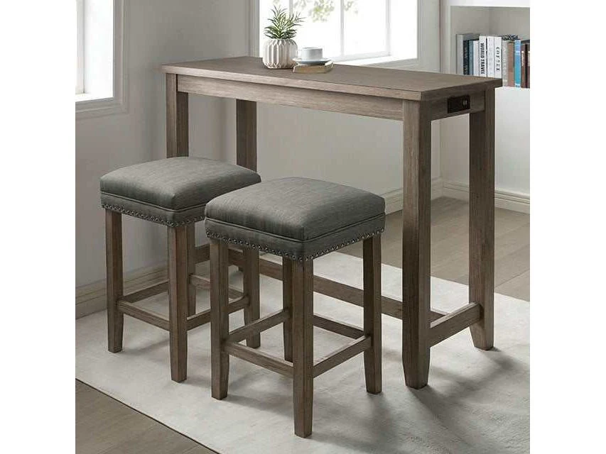 Caerleon Wire-Brushed Gray/Gray 3 Pc. Counter Height Table Set