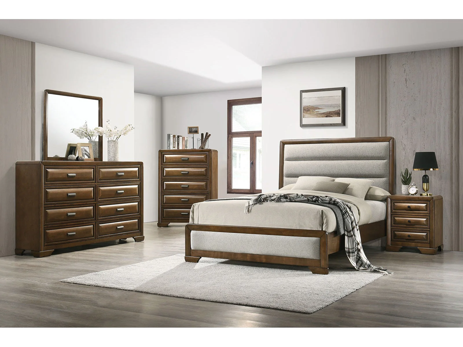 Caerwys Brown/Light Gray Queen 5 Piece Bedroom Set w/Chest