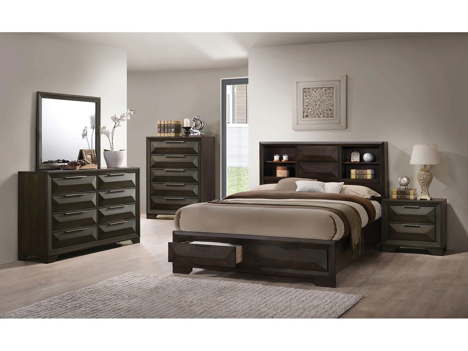 Caistor Espresso 5 Pc. Queen Bedroom Set w/ Chest