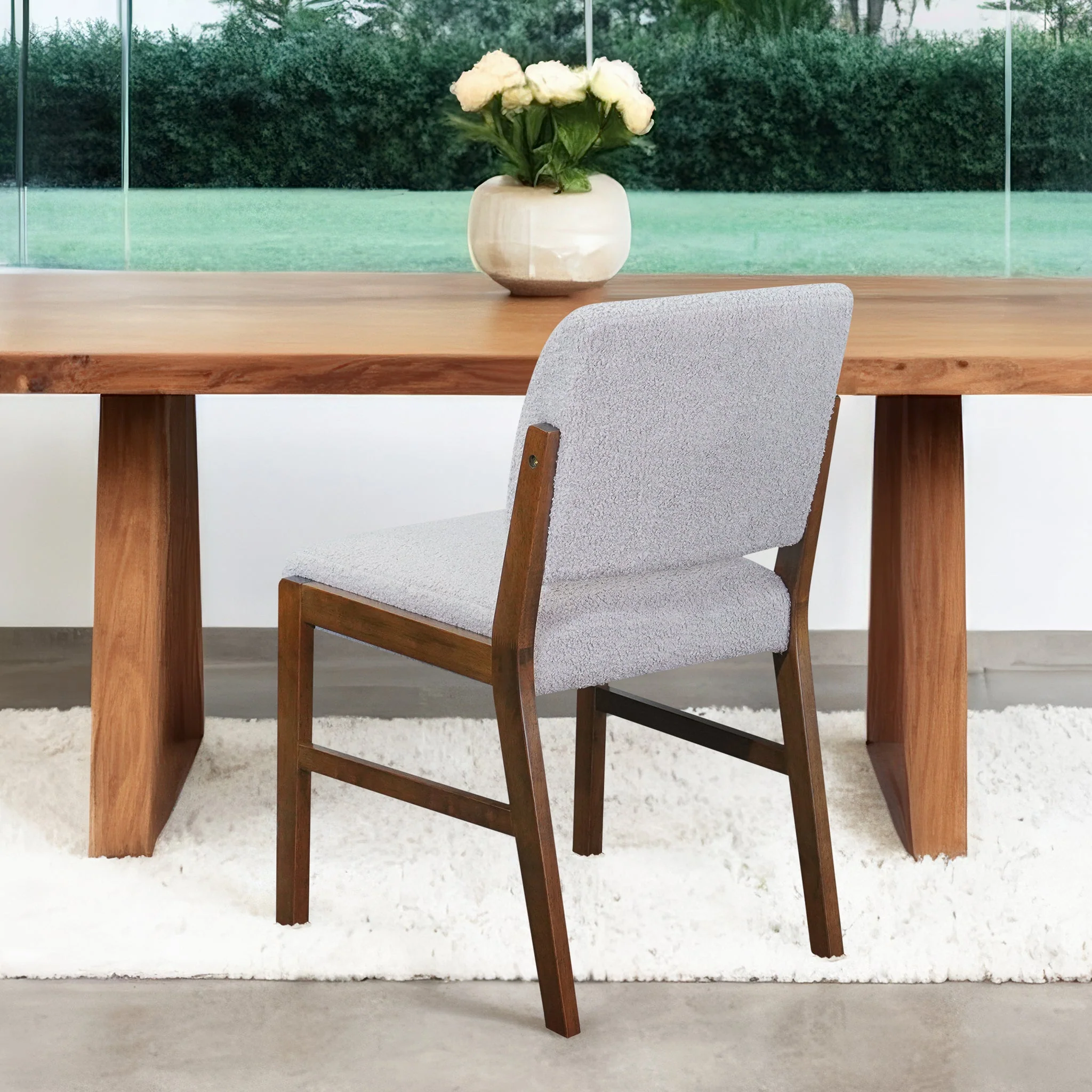 Caldwell Dining Chair Set of 2 - Light Grey Boucle - Image 3