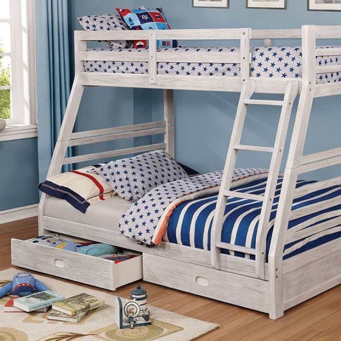 California Wire-Brushed White Twin/Full Bunk Bed w/ 2 Drawers - Image 2
