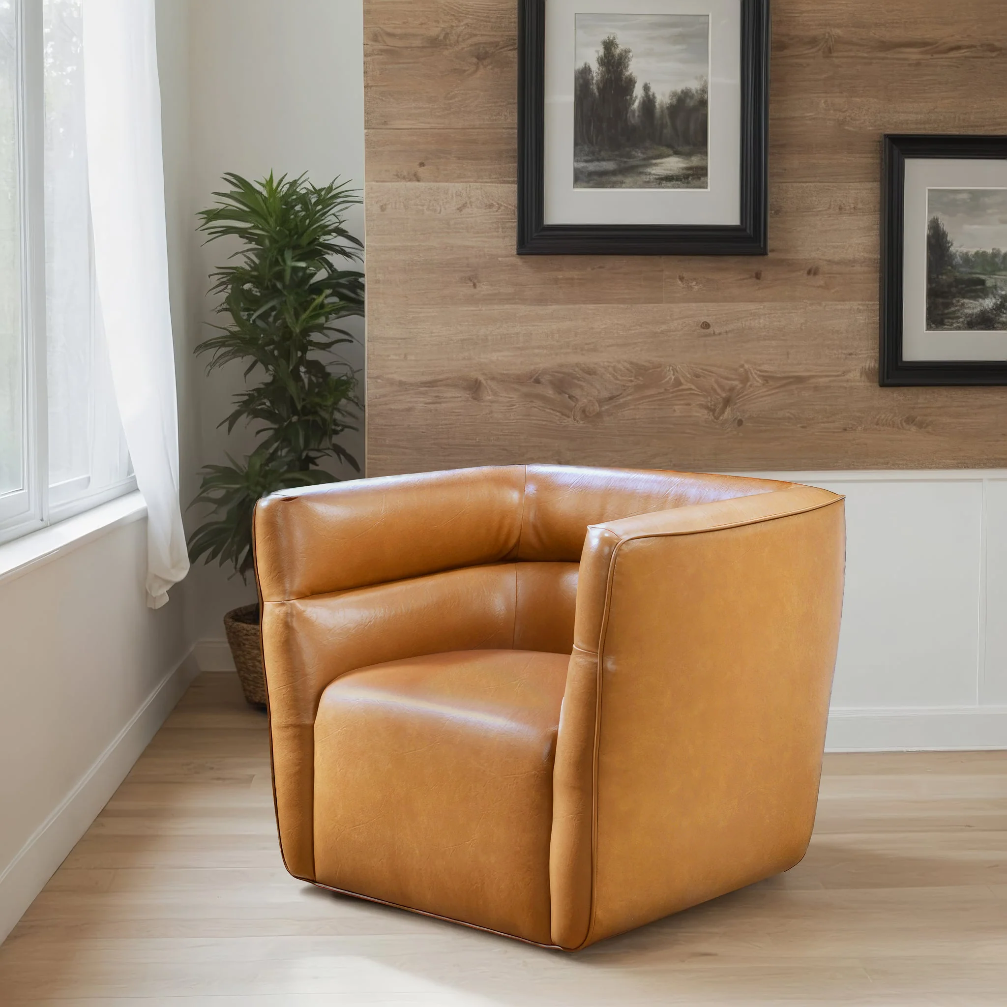 Callan Swivel Chair - Vegan Tan Leather - Image 2