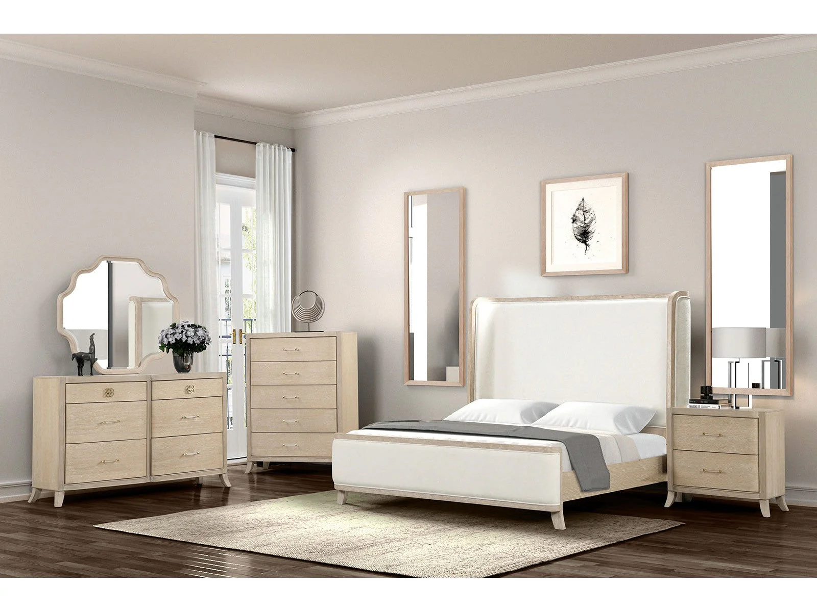 Candra Natural Oak Queen 5 Piece Bedroom Set w/2 Nightstands
