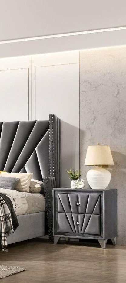 Carissa Gray Velvet Upholstered Nightstand - Image 3