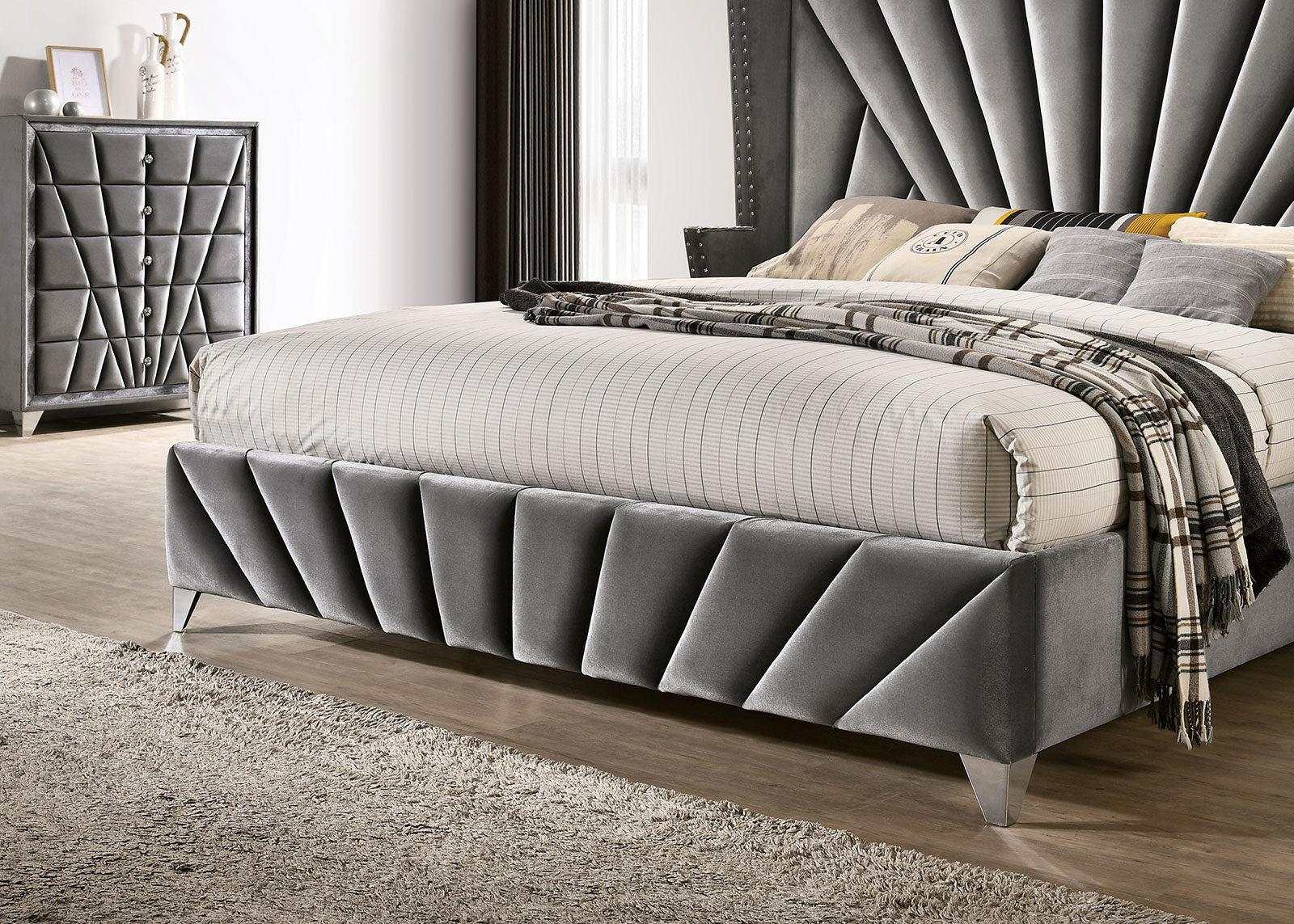Carissa Gray Velvet Upholstered Wingback HB Bed - Image 3