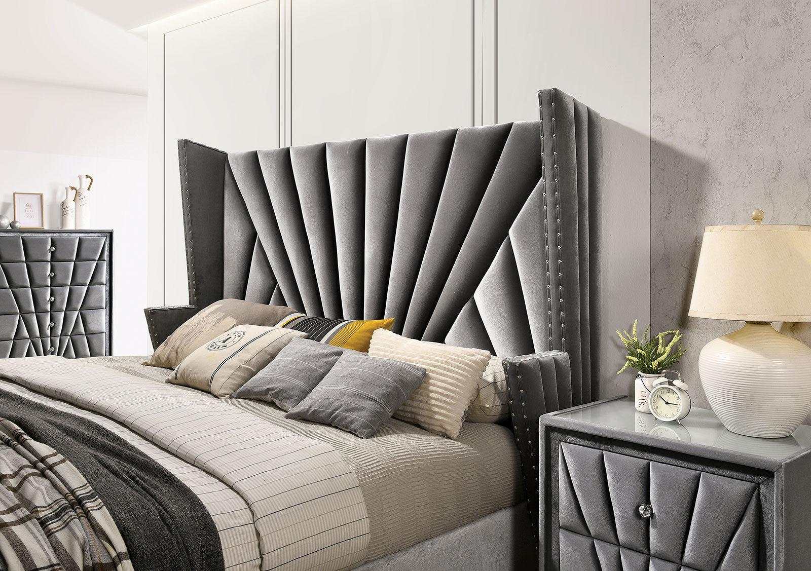 Carissa Gray Velvet Upholstered Wingback HB Bed - Image 4